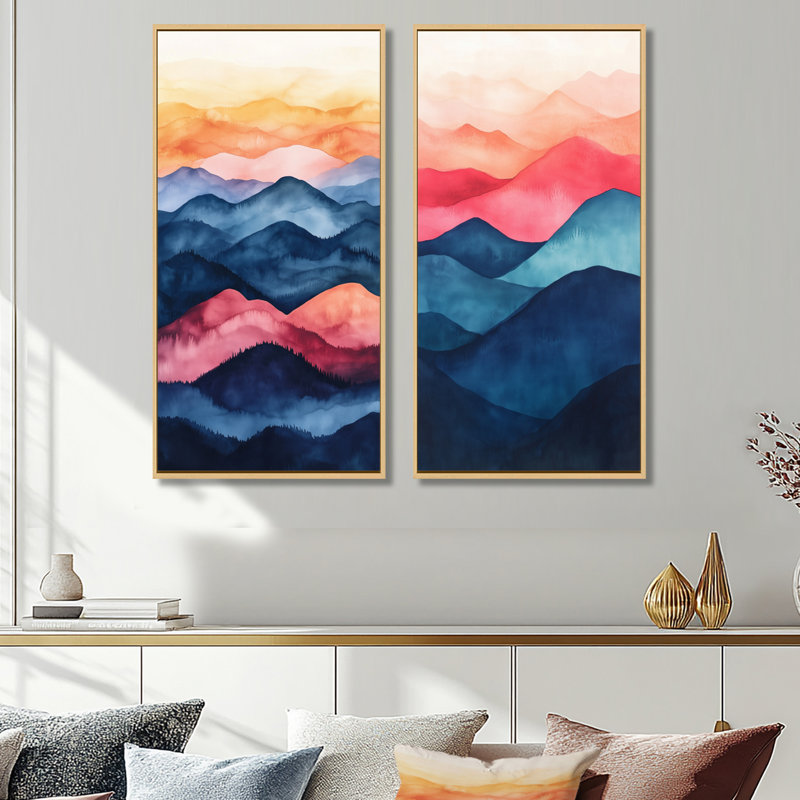 Coucher de soleil dégradé, art mural sur toile de montagne abstraite, Sunset Gradient Hills Mountains, H 40 po x l 40 po