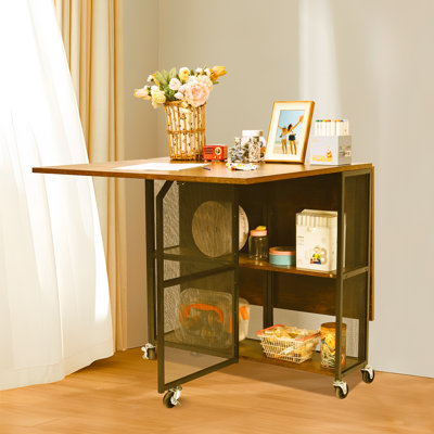 47.24'' Folding Table, Collapsible Transformer Dinner Table with 2 Storage Shelves