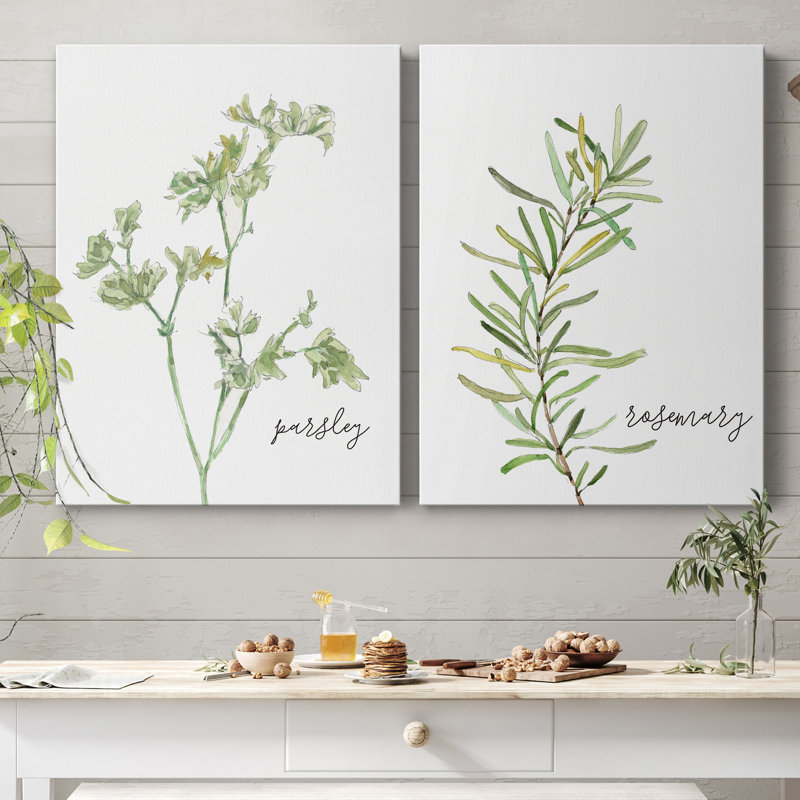 Fresh Sprig Persil - ensemble de 2 reproductions d'art, H 12 po x l 16 po x P 1 po, Toile tendue, Pas de tapis