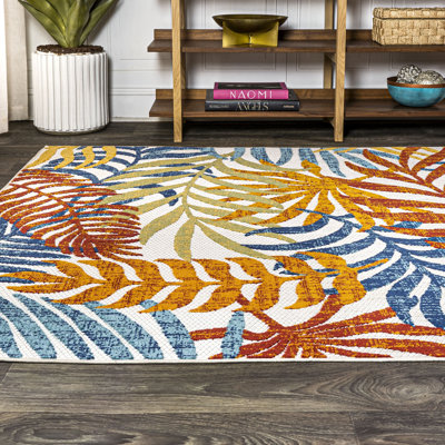 Manor Tropics Palm Leaves Cream/Orange Indoor/Outdoor Rug
