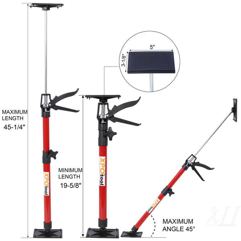 Paquet de 4 poteaux de soutien réglables, système de soutien à la 3e main en acier, tringle de support pour barres d'appui, cloisons sèches, vérins d'armoire pour l'installation d'armoires, s'étend de 20 à 45 pouces, avec sac de transport