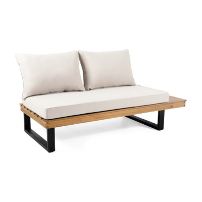 Beige Wood 2 Seater Right Side - 31.71 In. W X 63.09 D 28.52 H, 52.26 Lb Frame, Depth, Width, Height,