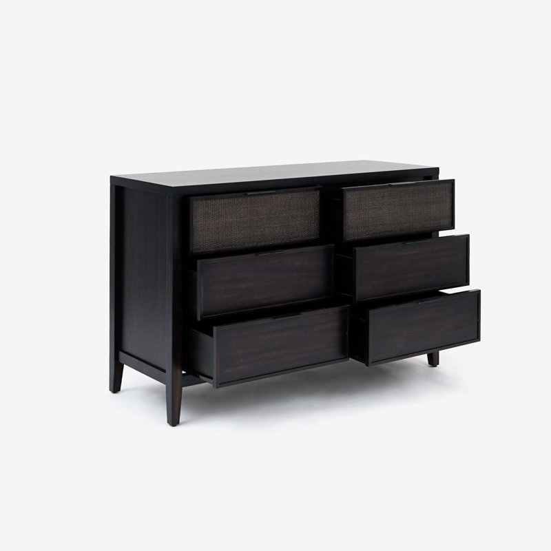 Kalana - Commode 6 tiroirs en rotin, Noir
