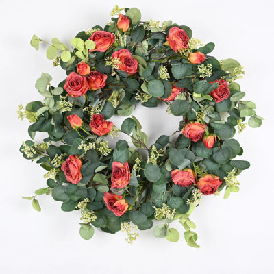 26" Artificial Everyday Spring Berry Rose Floral Wreath For Front Door Wedding Party Home Decor