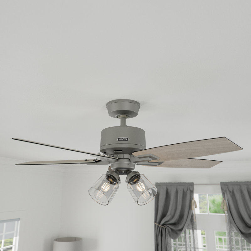 Gatlinburg Easy Install 5-Blade Standard Ceiling Fan With Lights and Remote, 44", Matte Silver