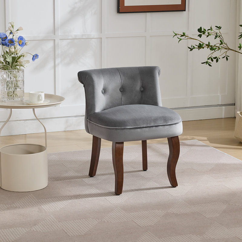 Fauteuil de coiffeuse capitonné en velours avec pieds en bois massif, Gris