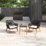 Talbott Allysen 3 Piece Wood Seating Group with Cushions and Mosaic Table