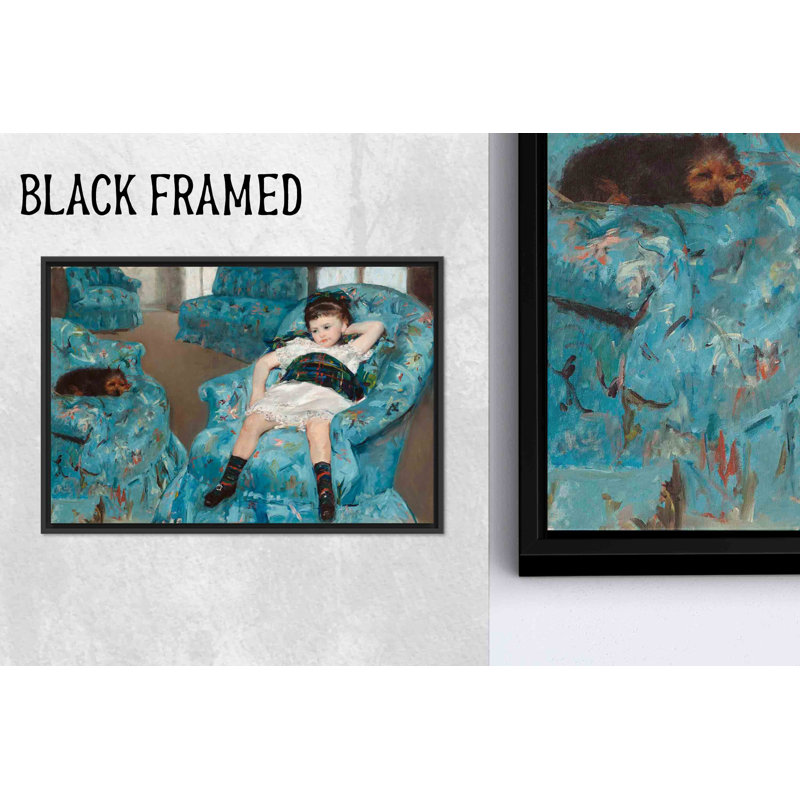 Modern Home Decor: Girl in Blue, impression sur toile avec fauteuil 1P, H: 11,9 po x l: 15,8 po