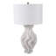 Lampe de table à quartz en pierre à base texturée ondulée, abat-jour en tissu, bureau à domicile moderne, salon, luminaire décoratif décoratif, lampe simple décorative - 29 po - blanc