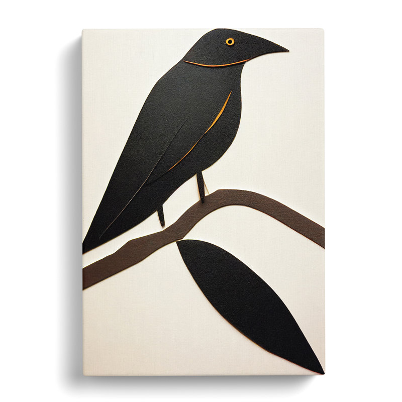 Crow Bird Ornament - Wall Art, 50cm H x 35cm W x 3cm D, Canvas