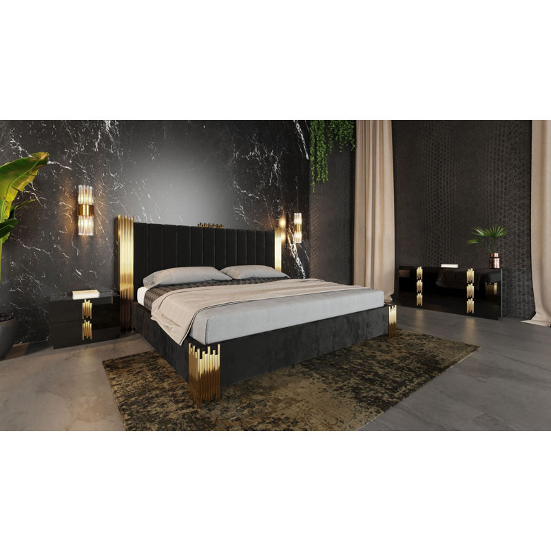 Billerica Token Modern Black & Gold 4-piece Bedroom Set