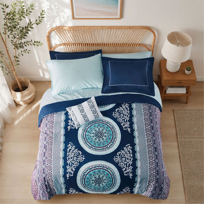 Ensemble d'édredon, Boho avec draps - Simple, Twin Comforter + 6 Additional Pieces, Navy Moroccan
