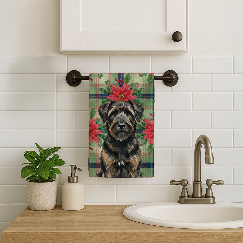 Brindle Bouvier des Flandres Christmas PoinsettIas Kitchen Towel, Brindle Bouvier des Flandres