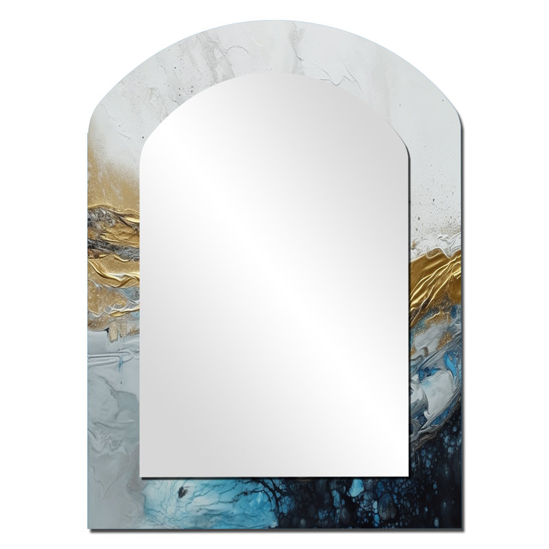 Gris doré moderne abstrait contemporain IV - Marbre arche miroir décoratif, miroir mural asymétrique gris, impression d'art en métal