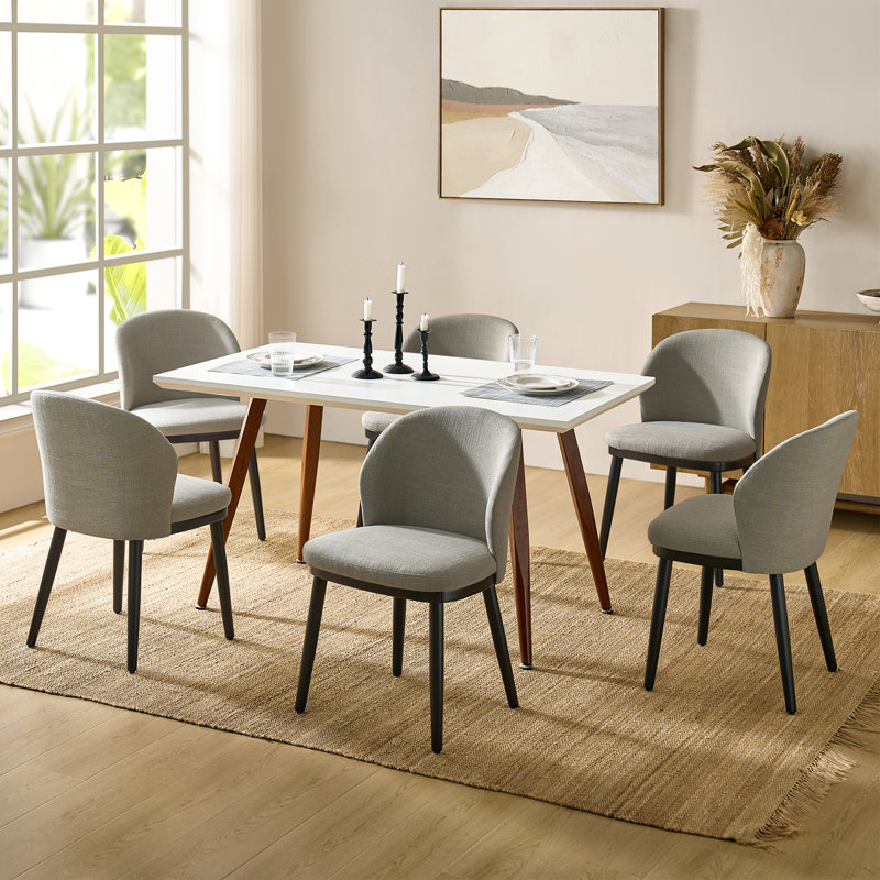 Kanalu Modern Dining Chair Set with Solid Wood Legs, Beige, 6