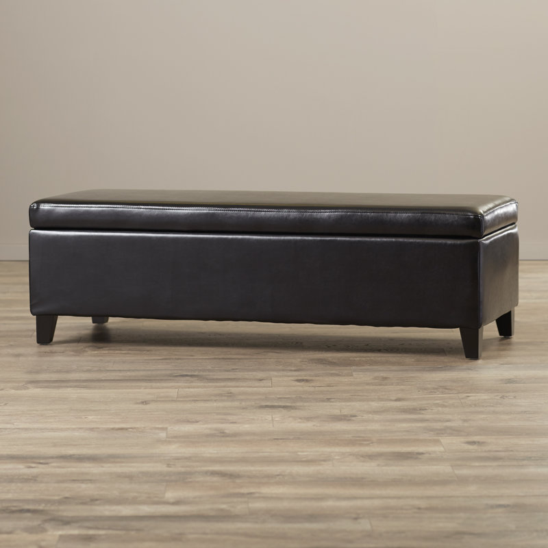 Faux Leather Upholstered Storage Bench, Black