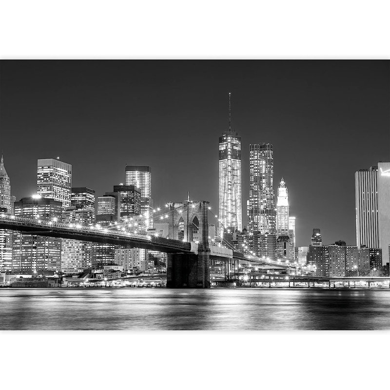 Murale à peindre en noir et blanc avec paysage de Manhattan et pont de Brooklyn, L 66 po x l 96 po