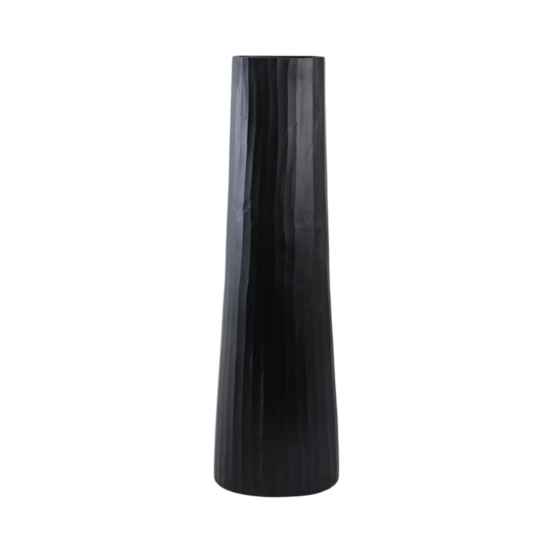 Textured Fluted Metal Indoor / Outdoor Safe Vase , Black 