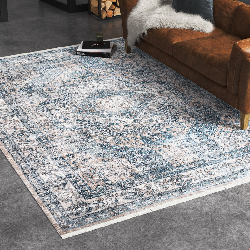 Tapis oriental bleu / gris, Rectangle 4 pi x 6 pi 3 po