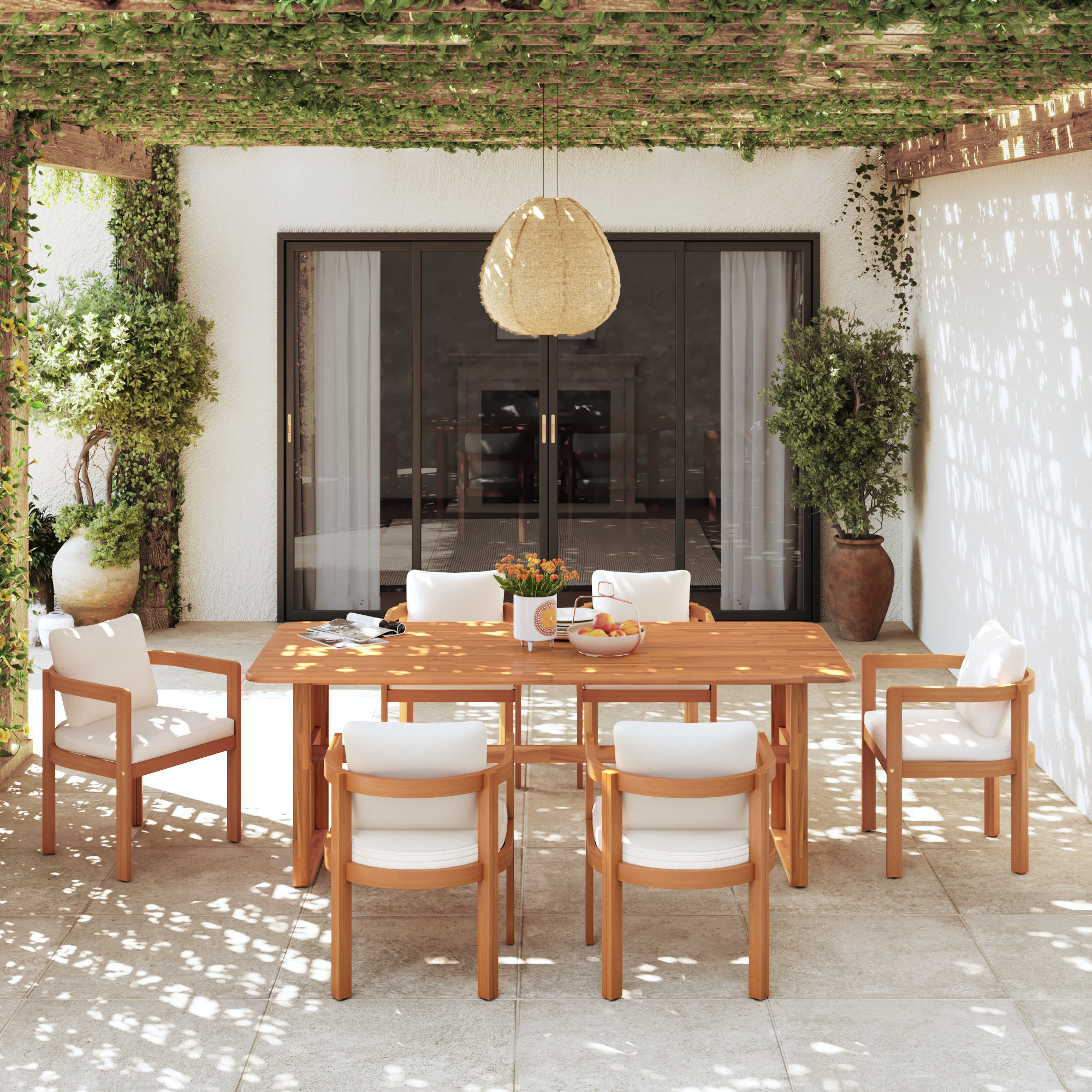 Red Barrel Studio Acacia Wood Patio Dining Set With Rectangular Table ...