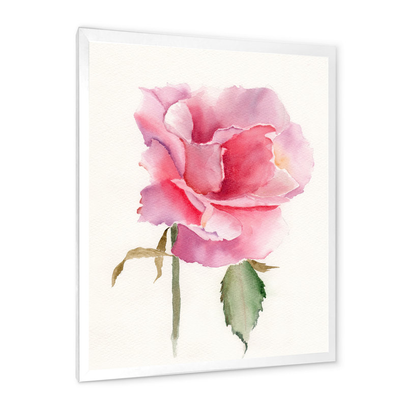 Fleur rose vif rétro - peinture sur toile, H 32 po x l 16 po x P 1 po, Cadre photo blanc