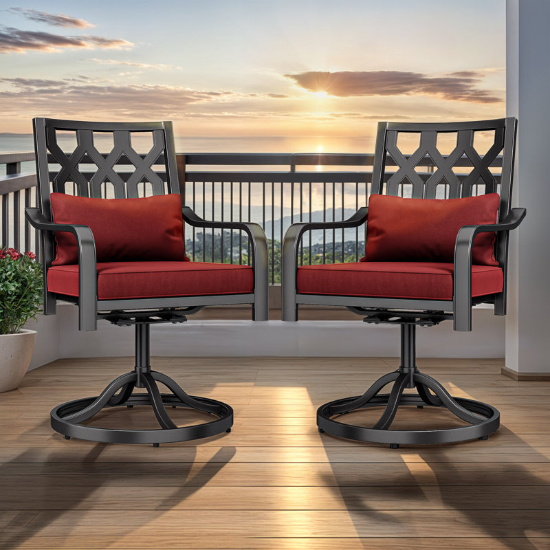Ensemble de 2 chaises de patio pivotantes avec accoudoirs en métal et coussin