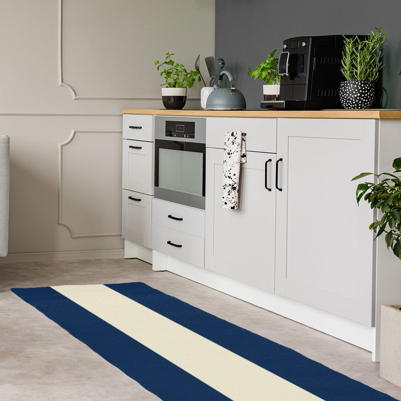 Tapis bleu marine / crème Seattle, Tapis de couloir 2 pi 6 po x 8 pi