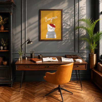 Bonjour Parisian Cat Modern - Framed Print