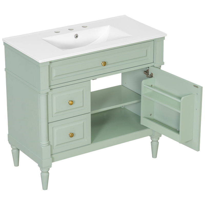 Elegant 36'' Bathroom Vanity With Ceramic Sink, Green