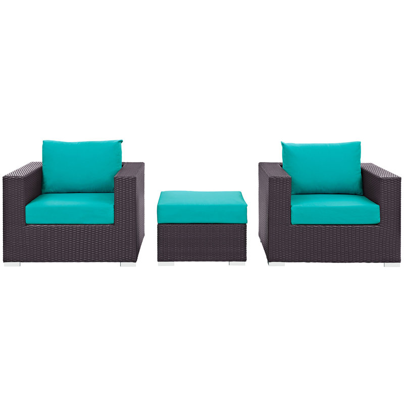 Ensemble de conversation en rotin de 3 pièces avec coussins Sunbrella Brentwood, Turquoise