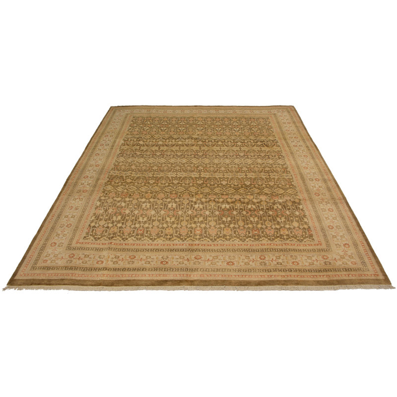 Tapis de zone en laine beige/brun 10 pi x 12 pi 6 po à la main one-of-kind-noué la 2010 ushak Boeld