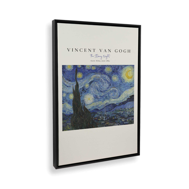 Van Gogh's The Starry Night v2, Cadre flottant noir satiné, H 18,75 po x l 12,75 po