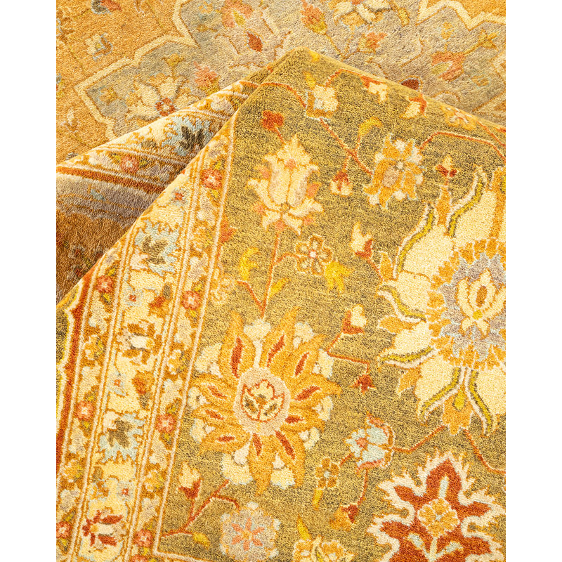 Tapis unique vert / ivoire noué à la main de conception unique 8 pi 3 po x 13 pi 5 po Keenan