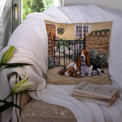  Basset Hound at the gate 14" Throw Pillow