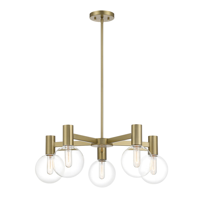 Rorem 5 - Light Shaded Modern Linear Chandelier in Brass, Warm Brass, 5 Lights