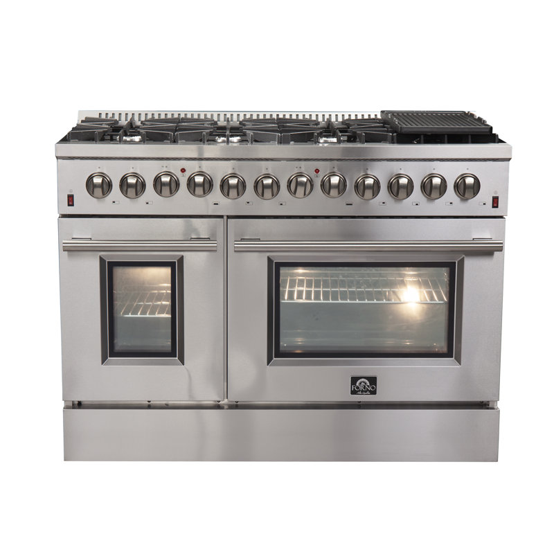 Ensemble de cuisine 2 pièces FORNO Premium - Cuisinière à double combustible en acier inoxydable 48 po Galiano, l 60 po Rizzuto