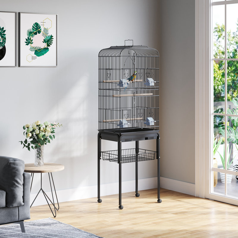 Cage à oiseaux avec roues 61,81 po Chaysten, Noir, noir, noir, noir