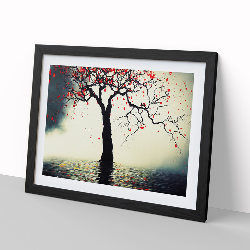 Attractive Tree - Single Picture Frame Print, Black, 34cm H x 46cm W x 2cm D