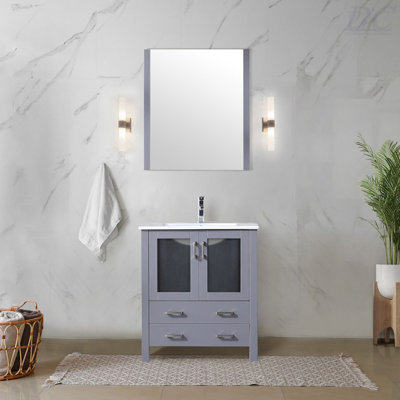 Meuble-lavabo de salle de bain 30 po X P 18,25 po D, plateau en céramique blanche et Miroir