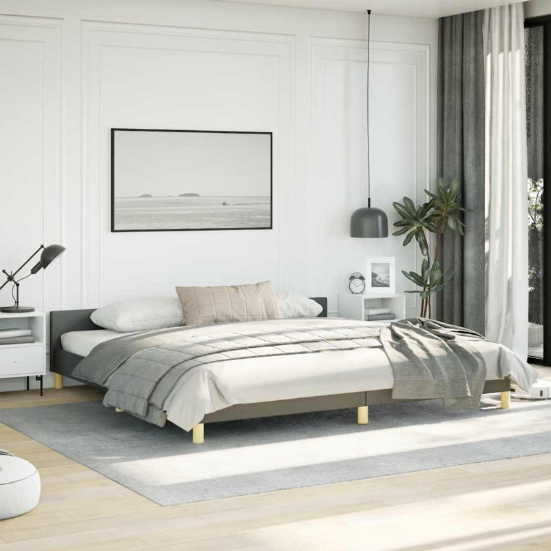 Bed Frame With Headboard Dark Grey Upholstered Platform Bed Frame Durable Modern Design