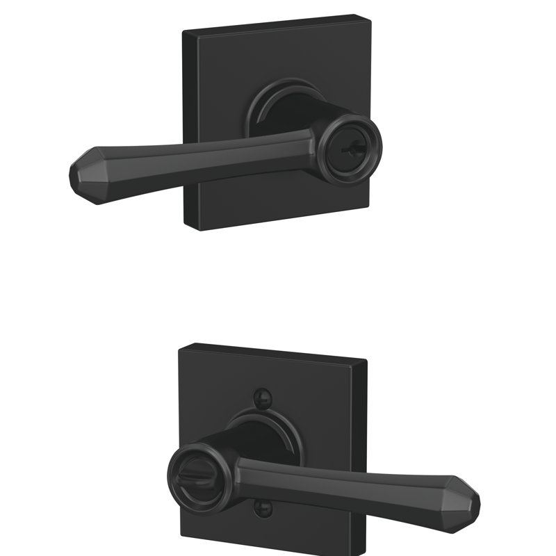 Dempsey Keyed Entry Lever with Collins Trim, Matte Black