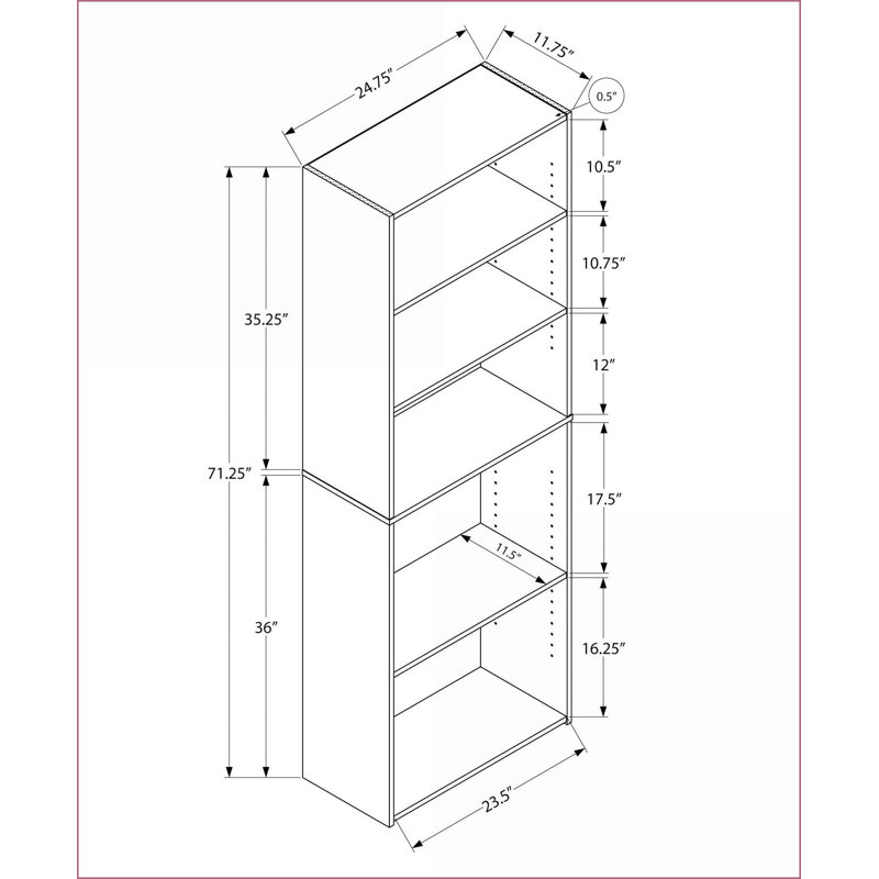 Bibliothèque à 6 niveaux de style transitionnel H 72 "avec tablettes réglables | Blanc neige | Panneau de particules, Blanc