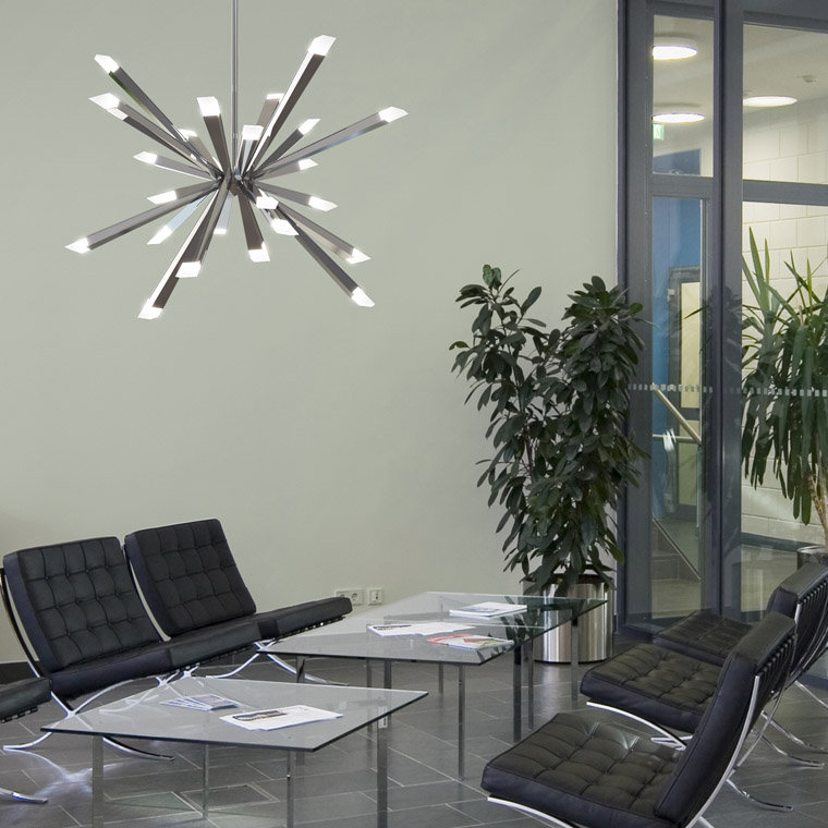 Starburst 24 - Light Sputnik Sphere LED Chandelier, Polished Chrome, 19.9" H x 29.5" W x 29.5" D