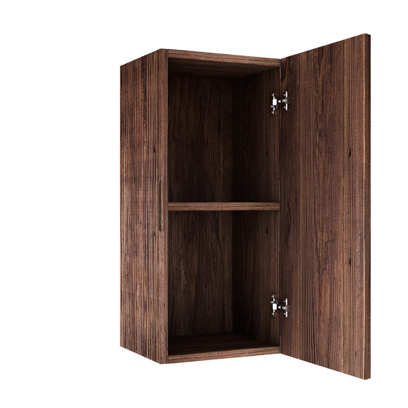 Armoire de meuble-lavabo latéral 14 po, noyer rétro, avec porte et tablette, armoire moderne, et