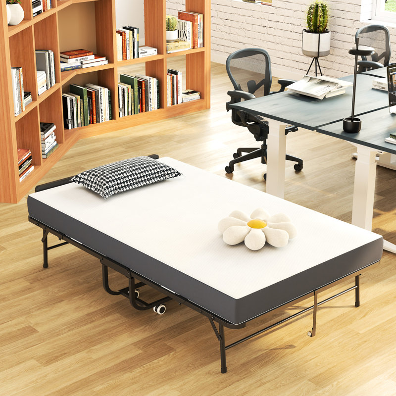 Lit pliant de 75 po x 46 po de large avec tête de lit réglable, matelas en mousse à mémoire de forme de 5 po, lit d'invité robuste sur roulettes pour les personnes de grande taille, cadre en métal de lit industriel spacieux et simple, installation f