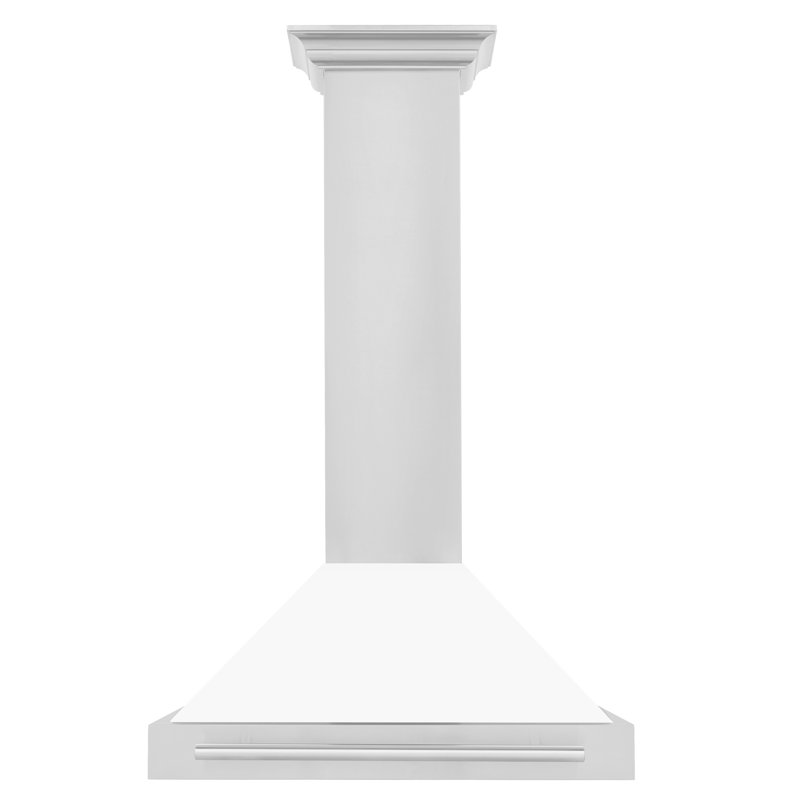 36" 400 CFM Ducted Wall Mount Range Hood, White Matte and Stainless Steel, 30"