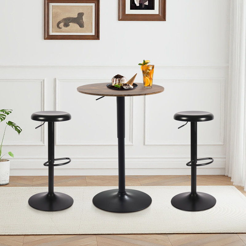 Table de bar ronde de 23,6 po, table de bar à hauteur réglable, table de bar moderne avec plateau en MDF et base en métal, table bistro convenant au café, îlot de cuisine, comptoir de bar