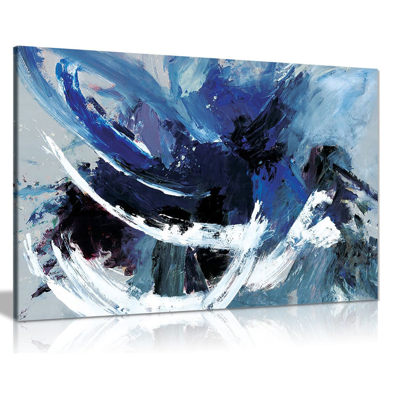 Blue White Abstract - Wrapped Canvas Painting, 91cm H x 61cm W