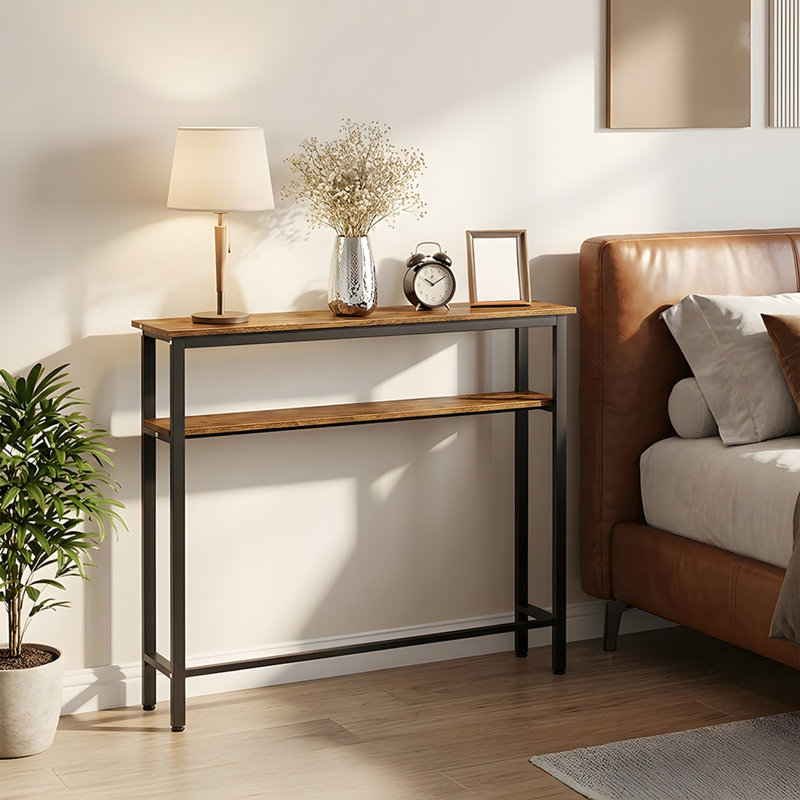 2-Tier Wood-Grain Narrow Console Table