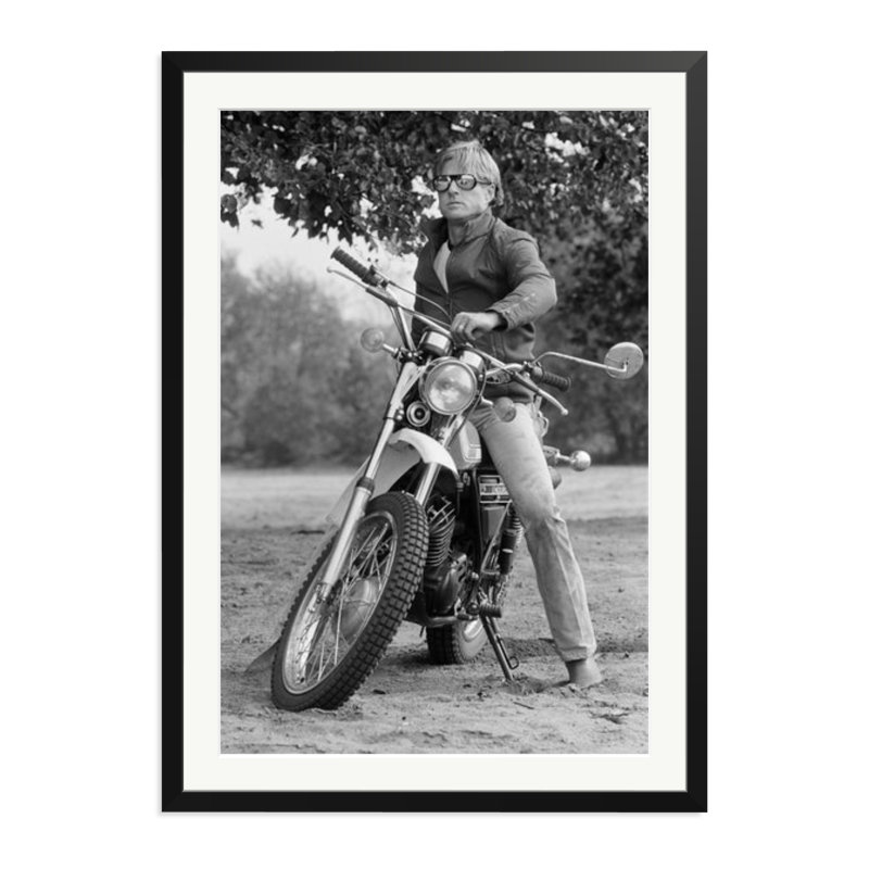 Robert Redford on his Motorcycle, 38" H x 27" W, Black